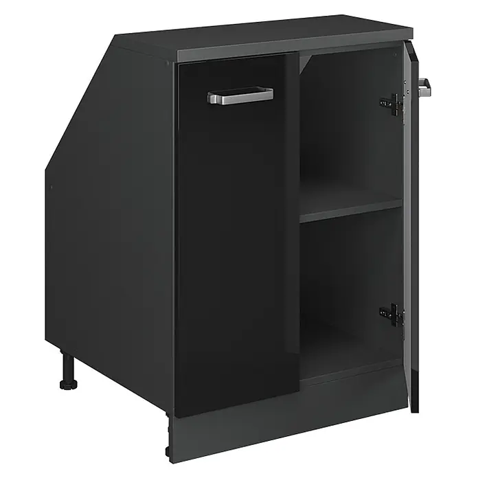 Vicco Küchenschrank für Dachschrägen R-Line, Schwarz Hochglanz, 60 cm - 