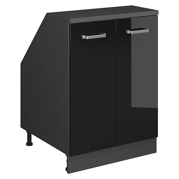 Vicco Küchenschrank für Dachschrägen R-Line, Schwarz Hochglanz, 60 cm - 
