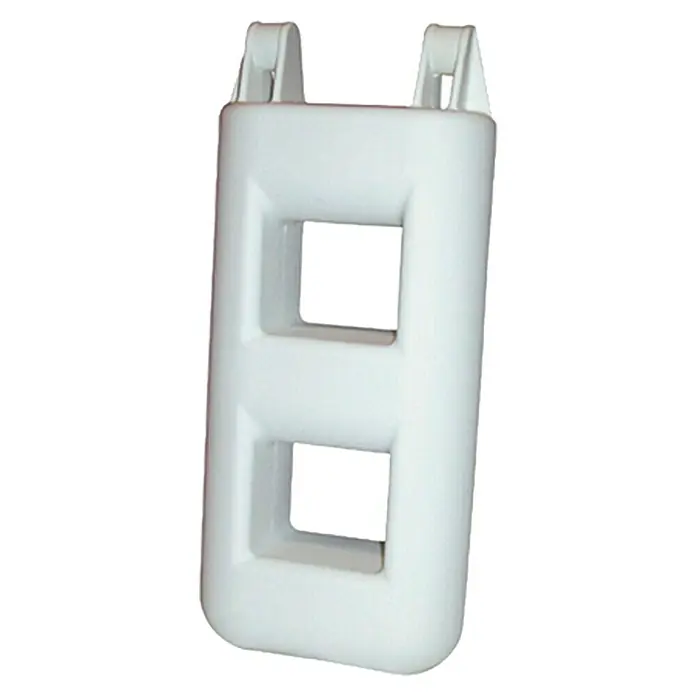 Talamex Treppenfender - L x B x H: 12 x 25 x 55 cm, Anzahl Stufen: 2 Stk., Weiß - Produktabbildung eines weißen Pool-Leiterschutzes mit zwei rechteckigen Aussparungen und Befestigungslaschen.