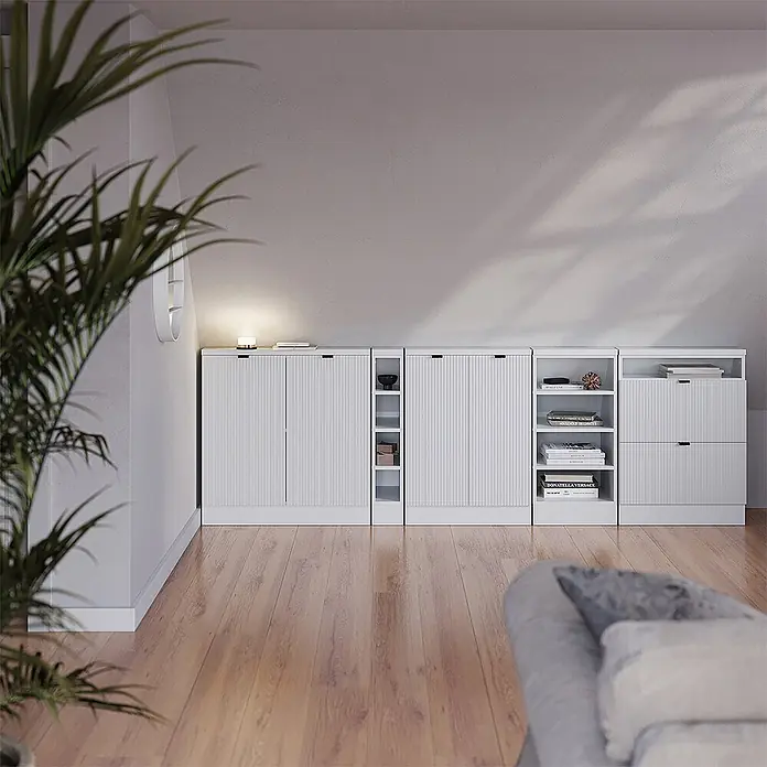 Küchenschrank für Dachschrägen R-Line 140 cm Weiß Riffel Art.-Nr. 60610 - 