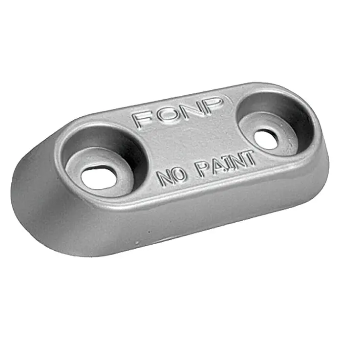 Talamex Rumpfanode Vetus - Aluminium, 450 g, Süß- & Brackwasser, 150 x 60 x 25 mm, Schrauben - Nahaufnahme eines silbernen FONP "No Paint" Kabelschuhs, der für Bootsanwendungen konzipiert ist. Er ist robust und wartungsarm.