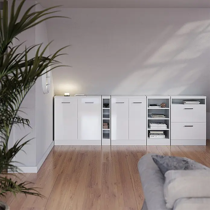 Küchenschrank für Dachschrägen R-Line 120 cm Weiß Hochglanz Art.-Nr. 59944 - 