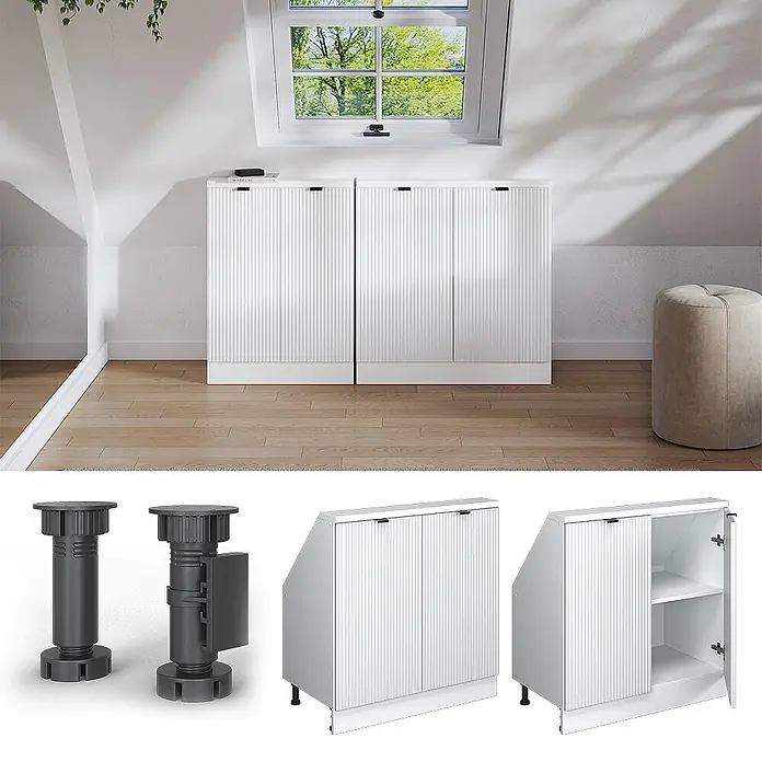 Küchenschrank für Dachschrägen R-Line 80 cm Weiß Riffel Art.-Nr. 60640 - 