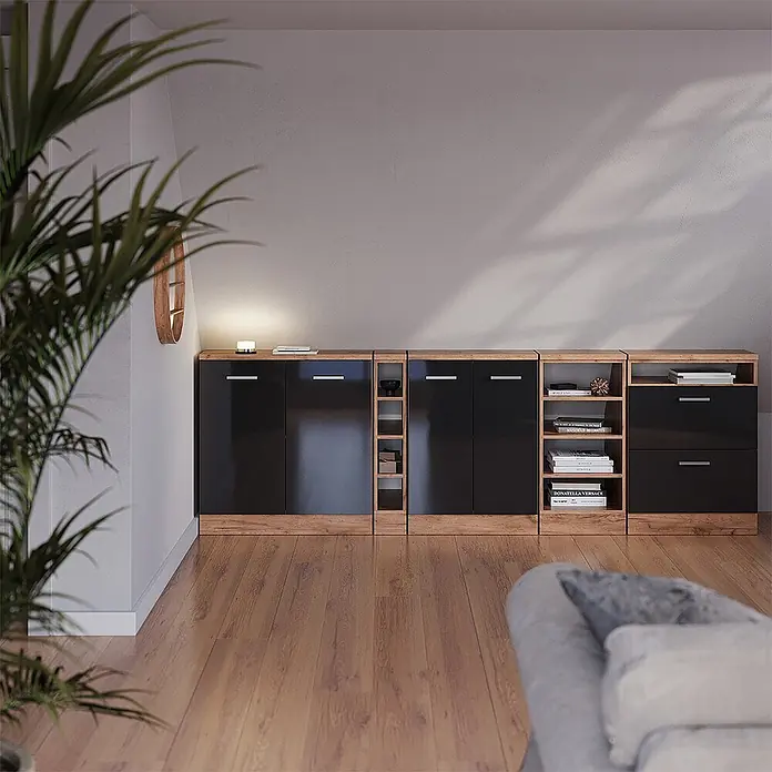 Vicco Küchenschrank für Dachschrägen R-Line, Anthrazit Hochglanz, 80 cm - 