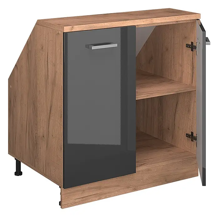 Vicco Küchenschrank für Dachschrägen R-Line, Anthrazit Hochglanz, 80 cm - 