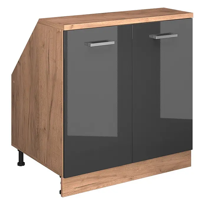 Vicco Küchenschrank für Dachschrägen R-Line, Anthrazit Hochglanz, 80 cm - 