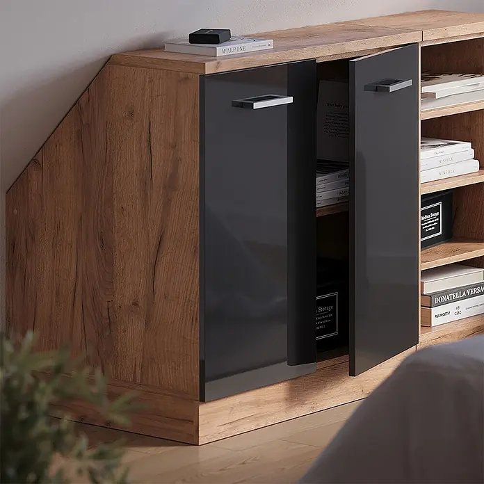 Vicco Küchenschrank für Dachschrägen R-Line, Anthrazit Hochglanz, 80 cm - 