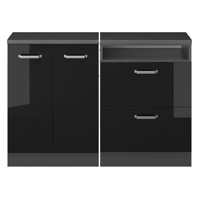Vicco Küchenschrank für Dachschrägen R-Line, Schwarz Hochglanz, 120 cm - 