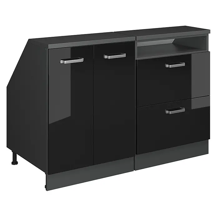 Vicco Küchenschrank für Dachschrägen R-Line, Schwarz Hochglanz, 120 cm - 