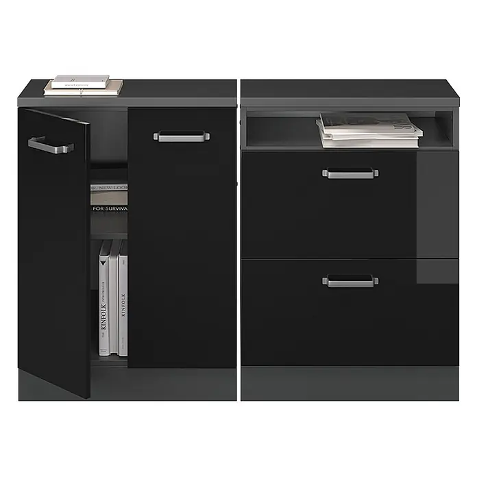 Vicco Küchenschrank für Dachschrägen R-Line, Schwarz Hochglanz, 120 cm - 