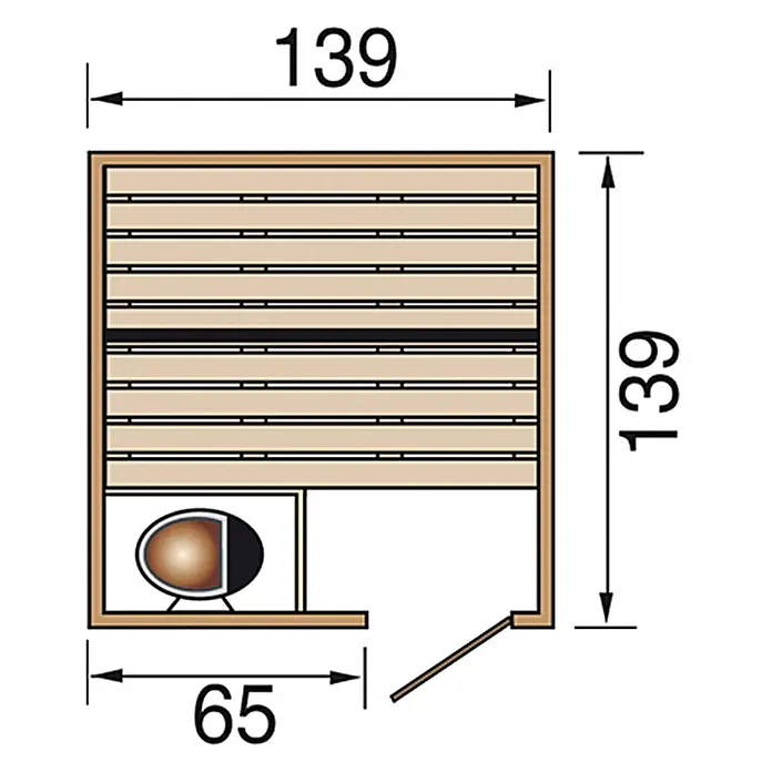 Weka Massivholzsauna Valida 1 GT - L x B x H: 139 x 139 x 203,5 cm - Skizze