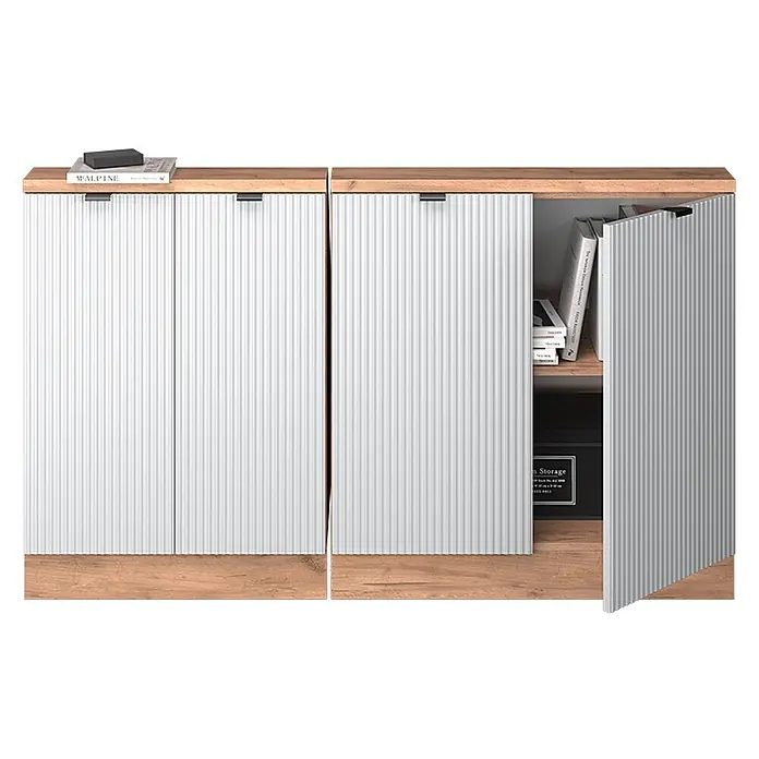 Küchenschrank für Dachschrägen R-Line 140 cm Weiß Riffel Art.-Nr. 60608 - 