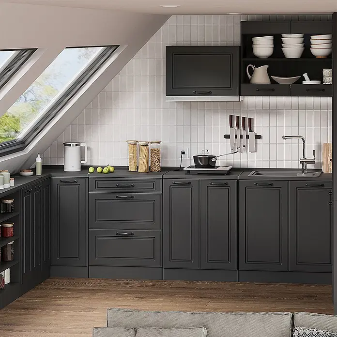 Vicco Küchenschrank für Dachschrägen R-Line, Anthrazit Landhaus, 60 cm - 