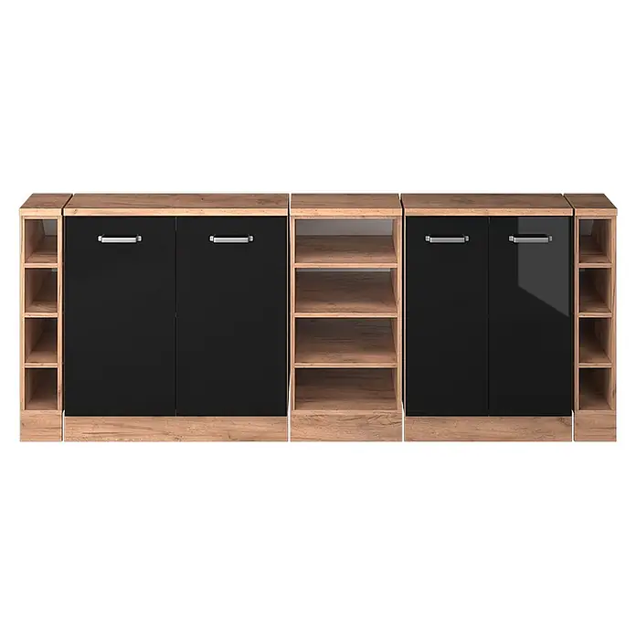 Vicco Küchenschrank für Dachschrägen R-Line, Schwarz Hochglanz, 210 cm - 