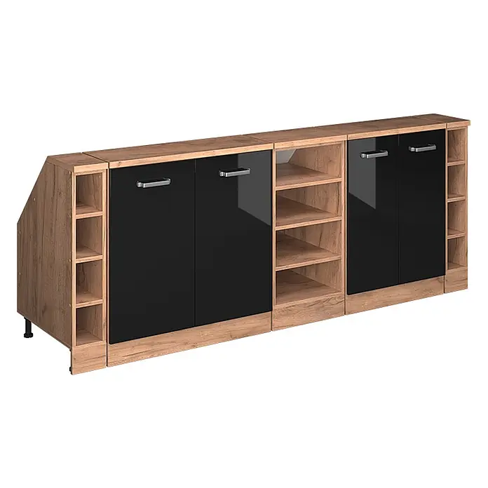 Vicco Küchenschrank für Dachschrägen R-Line, Schwarz Hochglanz, 210 cm - 