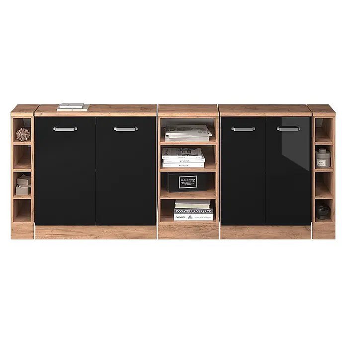 Vicco Küchenschrank für Dachschrägen R-Line, Schwarz Hochglanz, 210 cm - 