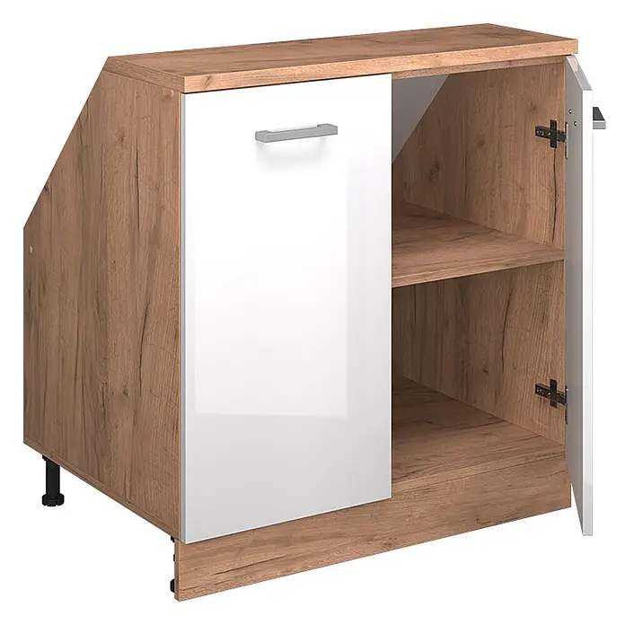 Küchenschrank für Dachschrägen R-Line 80 cm Weiß Hochglanz Art.-Nr. 60005 - 
