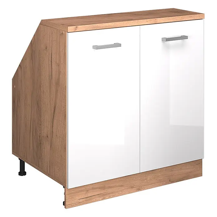 Küchenschrank für Dachschrägen R-Line 80 cm Weiß Hochglanz Art.-Nr. 60005 - 