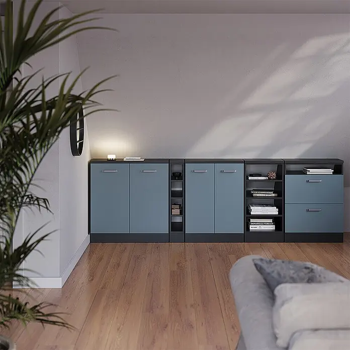 Küchenschrank für Dachschrägen R-Line 140 cm Blau-Grau Art.-Nr. 60098 - 