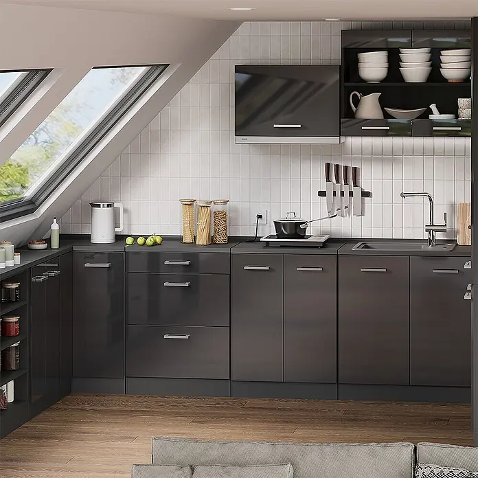 Vicco Küchenschrank für Dachschrägen R-Line, Anthrazit Hochglanz, 60 cm - 