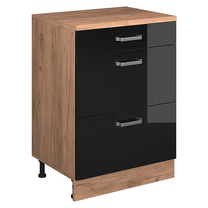 Vicco Küchenschrank für Dachschrägen R-Line, Schwarz Hochglanz, 60 cm - 
