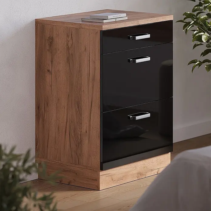 Vicco Küchenschrank für Dachschrägen R-Line, Schwarz Hochglanz, 60 cm - 