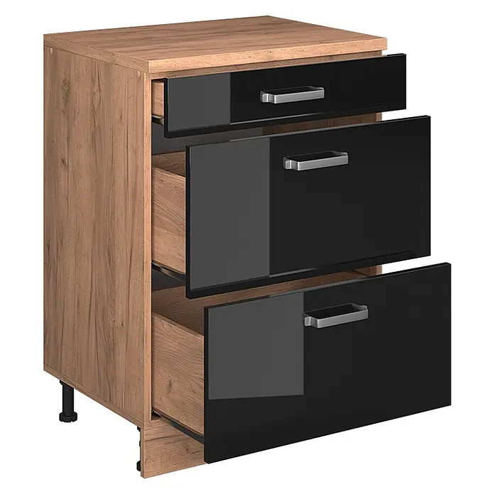 Vicco Küchenschrank für Dachschrägen R-Line, Schwarz Hochglanz, 60 cm - 