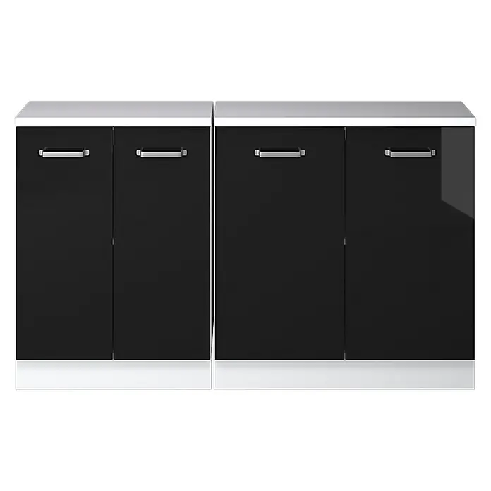 Vicco Küchenschrank für Dachschrägen R-Line, Schwarz Hochglanz, 140 cm - 