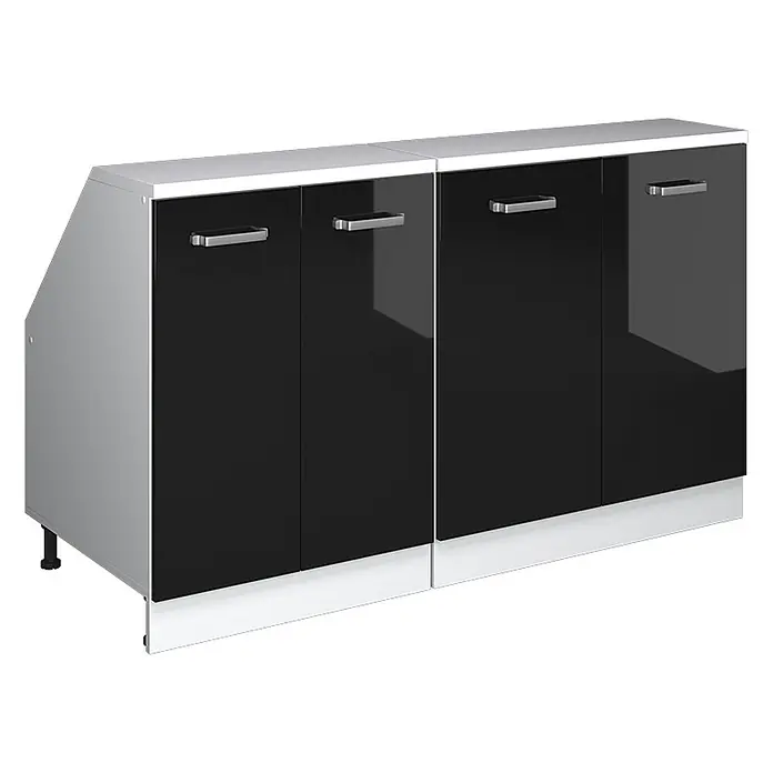 Vicco Küchenschrank für Dachschrägen R-Line, Schwarz Hochglanz, 140 cm - 