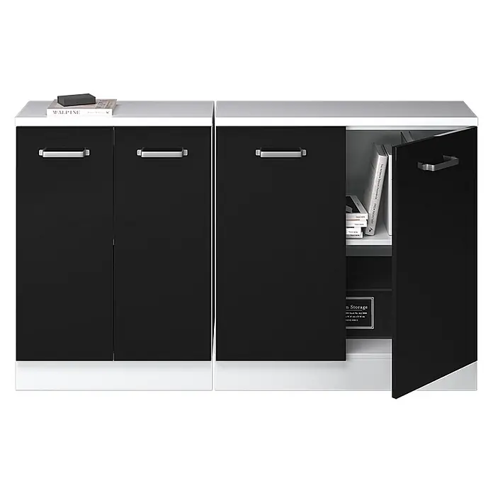 Vicco Küchenschrank für Dachschrägen R-Line, Schwarz Hochglanz, 140 cm - 
