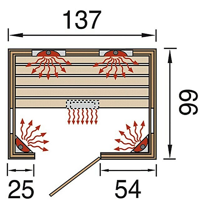 Weka Infrarotkabine Tanilla 299 x 137 x 190 cm, 2.050 W, 5 Keramikstrahler View From Above
