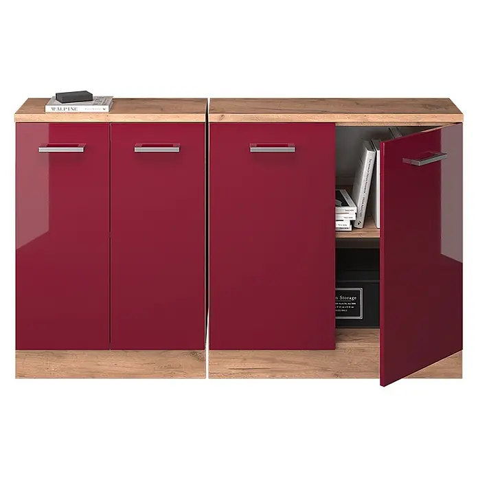 Küchenschrank für Dachschrägen R-Line 140 cm Rot Hochglanz Art.-Nr. 60021 - 