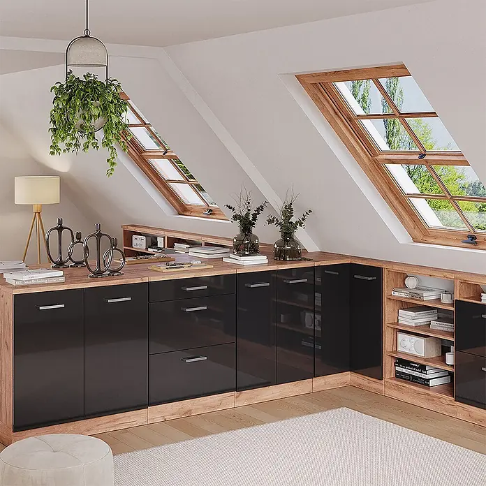 Vicco Küchenschrank für Dachschrägen R-Line, Anthrazit Hochglanz, 60 cm - 