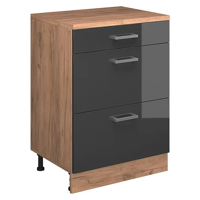 Vicco Küchenschrank für Dachschrägen R-Line, Anthrazit Hochglanz, 60 cm - 