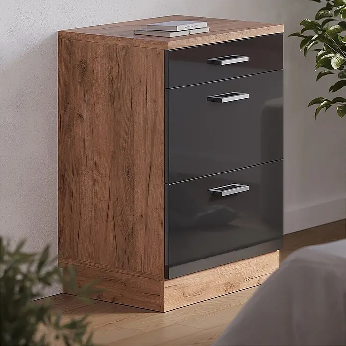Vicco Küchenschrank für Dachschrägen R-Line, Anthrazit Hochglanz, 60 cm - 