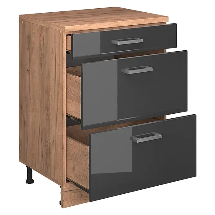 Vicco Küchenschrank für Dachschrägen R-Line, Anthrazit Hochglanz, 60 cm - 