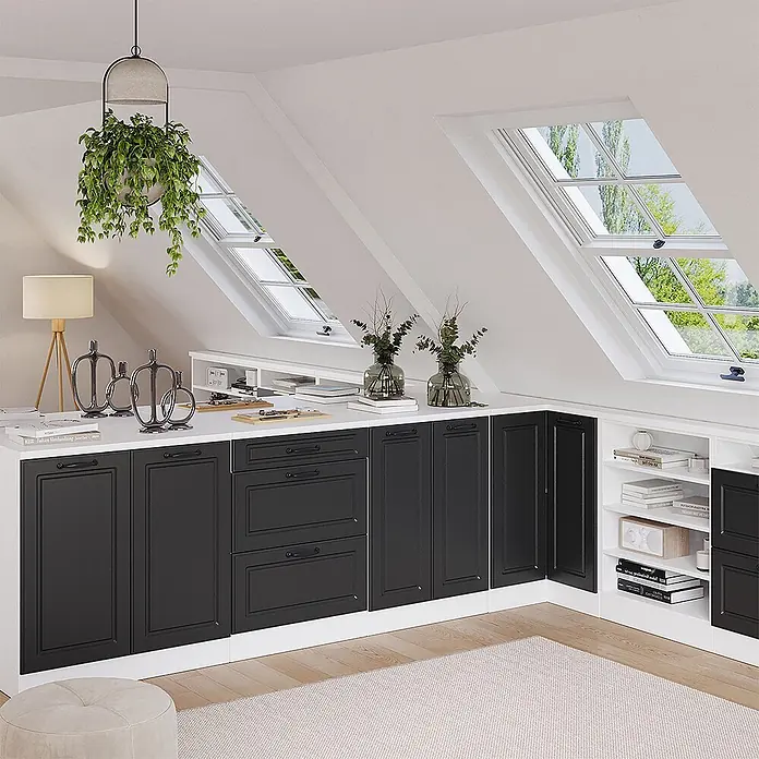 Vicco Küchenschrank für Dachschrägen R-Line, Anthrazit Landhaus, 60 cm - 