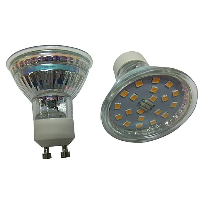 Voltolux Bombilla LED - GU10, No regulable, Blanco cálido, 350 lm, 4 W, 2 ud. - Dos bombillas LED MR16 con carcasa de vidrio transparente y base G5.3 para usar en luminarias.