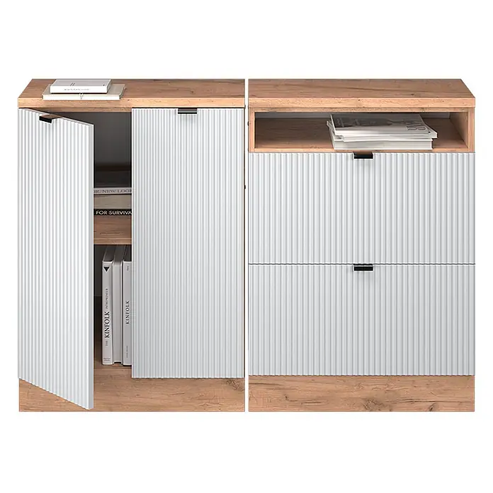 Küchenschrank für Dachschrägen R-Line 120 cm Weiß Riffel Art.-Nr. 60644 - 
