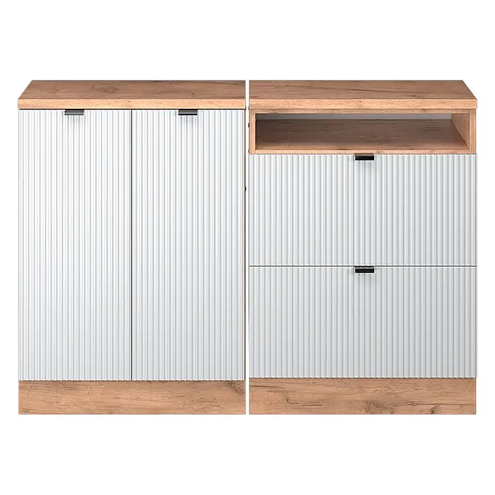 Küchenschrank für Dachschrägen R-Line 120 cm Weiß Riffel Art.-Nr. 60644 - 
