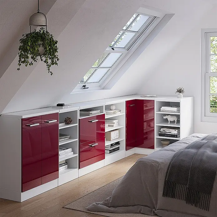 Küchenschrank für Dachschrägen R-Line 75.6 cm Rot Hochglanz Art.-Nr. 60168 - 