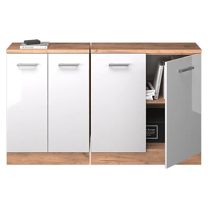 Küchenschrank für Dachschrägen R-Line 140 cm Weiß Hochglanz Art.-Nr. 60375 - 