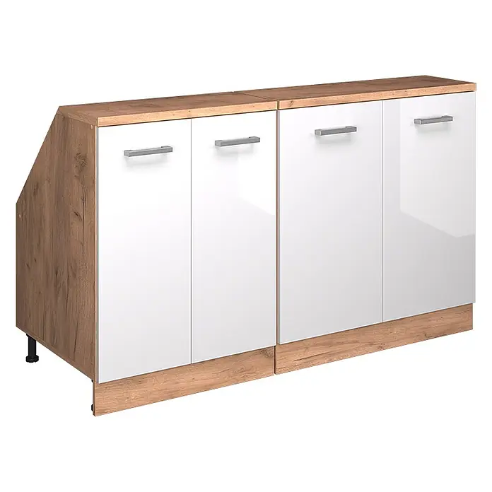 Küchenschrank für Dachschrägen R-Line 140 cm Weiß Hochglanz Art.-Nr. 60375 - 