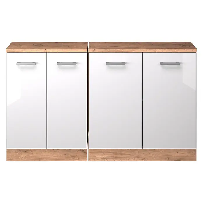 Küchenschrank für Dachschrägen R-Line 140 cm Weiß Hochglanz Art.-Nr. 60375 - 