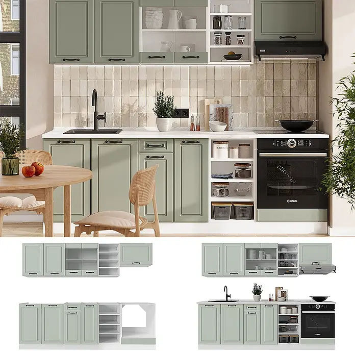 Küchenzeile R-Line 240 cm Mint Landhaus Art.-Nr. 70866 - 
