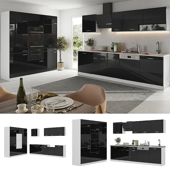 Küchenzeile R-Line 180 cm Schwarz Hochglanz Art.-Nr. 66242 - 
