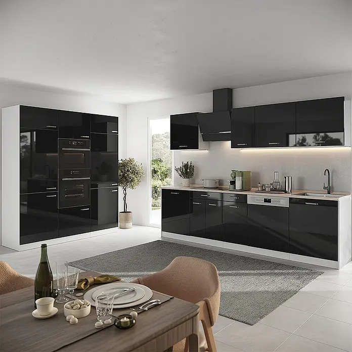 Küchenzeile R-Line 180 cm Schwarz Hochglanz Art.-Nr. 66242 - 
