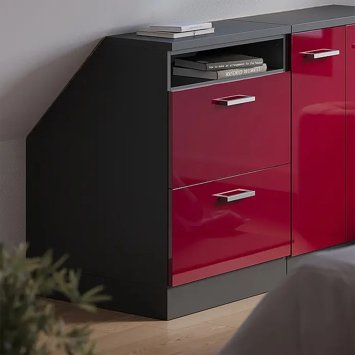 Küchenschrank für Dachschrägen R-Line 60 cm Rot Hochglanz Art.-Nr. 60068 - 