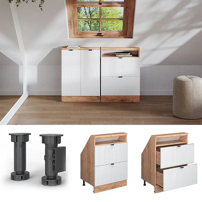 Küchenschrank für Dachschrägen R-Line 60 cm Weiß Riffel Art.-Nr. 60626 - 