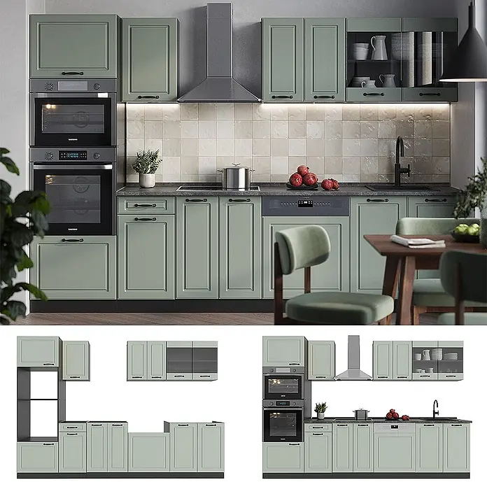 Küchenzeile R-Line 300 cm Mint Landhaus Art.-Nr. 70911 - 